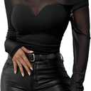 GORGLITTER Women's Gothic Asymmetrical Neck One Shoulder Mesh Patchwork Tops Y2K Long Sleeve Rave Festival Shirt Top (Black, XS)