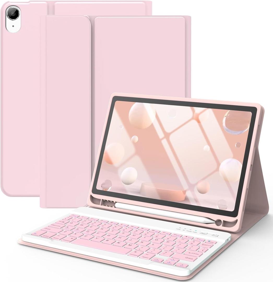 Keyboard Case for iPad Air 11-inch M4/M3/M2/Air 5th/ 4th Generation- Detachable Bluetooth Keyboard Case with Pencil Holder - Flip Stand Cover for iPad Air 11"(2026&2025&2024) /Air 5 2022/Air 4 2020 (Light Pink)