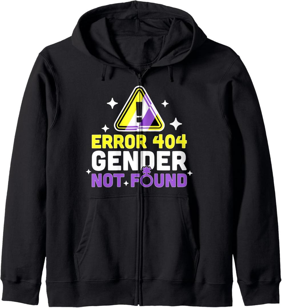 Error 404 Gender Not Found - Non-Binary LGBTQ Pride Zip Hoodie, S