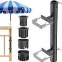 BeneLabel Patio Umbrella Holder for Deck Railing No Drill Deck Umbrella Clamp Mount Fits 1"-2" Umbrella Poles Space Saving Design Umbrella Holder for Deck Balcony Garden Poolside Railing