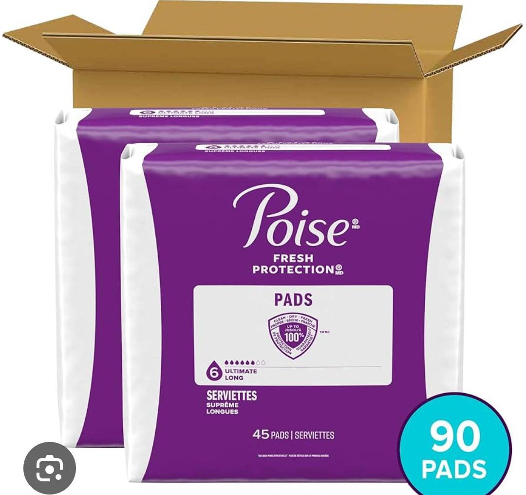 (2 pack) Poise Incontinence Pads for Women, 6 Drop Ultimate Absorbency, Long Length, 90 Count