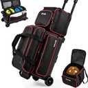 VEVOR 3 Ball Bowling Bag Double Roller Bag with Separate Shoe Compartment, 22.44" x 10.43" x 16.14",9.84" x 9.45" x 8.66"