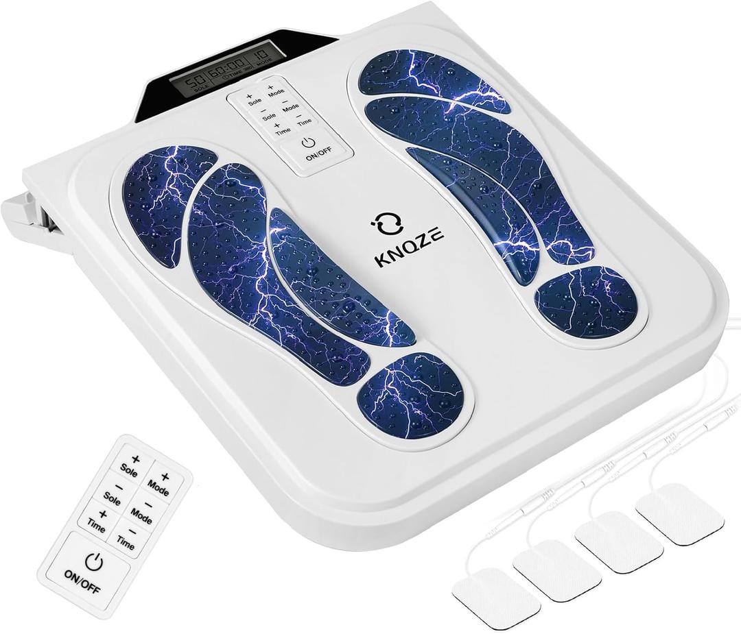 EMS Foot Massager for Neuropathy (FSA/HSA Eligible), TENS EMS Foot Nerve Circulation Stimulator for Pain Relief, 10 Modes and 50 Intensities, 4 Body Pads, Relieve Swelling, Cramps, Plantar Fasciitis