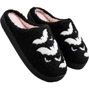 Cute Slippers for Women Halloween Fun Cute Holiday House Shoes Fluffy Warm Slipper Gifts for Adults, 7.5-8.5, Black-bat