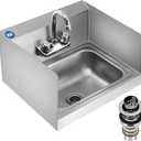 BIEAMA Stainless Steel Hand Sink NSF 17" x 15" Commercial Wall Mount Sink, with Side Splash Guard, Strainer and Faucet, Perfect for Home, Stores, Restaurants, Bars