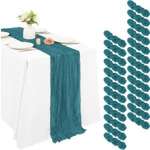 25 Pack Cheesecloth Table Runner 20 x 120 inch Long Boho Gauze Table Runners 10FT Semi Sheer Table Runner for Wedding Decor, Baby Shower, Birthday Party, Banquet (Dark Teal)