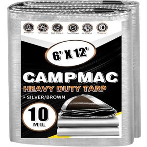 Tarps Heavy Duty Waterproof 6x12 Ft, 10 Mil Thick, High Durability, Rip, UV Resistant and Tear Resistant with Metal Gromets Every 20 Inches (Silver/Brown - Reversible)