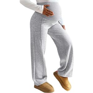 Milumia Women's Maternity Fleece Sweatpants Elastic High Waist Wide Leg Casual Lounge Trousers (Medium, Grey)