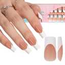 Misssix French Gel Nail Tips, 240Pcs French Tip Press on Nails Long Square Brown, No Need to File 3 in 1 Tips Pre-lasting, Fake Nails for Nail Art DIY 15 Sizes