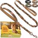 ADITYNA Tactical Bungee Dog Leash 6ft-7.5ft - Shock Absorbing Lead with 2 Padded Handles, Metal Clasp, Car Seatbelt - Heavy Duty No Pull for Medium, Large & XL Breeds