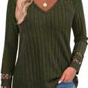PRETTYGARDEN Women's Long Sleeve Shirts Ribbed Knit V Neck Tee Dressy Casual Blouses Going Out Tunic Tops 2026 Fall Outfits (XXL)