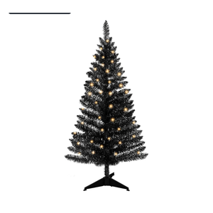 4ft Lighted Artificial Black Christmas Tree, Not Pre-lit Black Tinsel Pine Trees with Lights, Ideal for Ideal for Home, Office, and Xmas Party Décor - Includes Stand