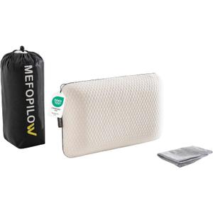 MEFOPILO Memory Foam Travel Pillow with Washable Cover & Carry Bag – Compact, Soft & Breathable Neck Pillow for Airplane, Camping & Car (White- with Extra Gray Cotton Cover, 15.7x9.8x3.9 inches)
