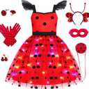 SZ-TONDA Girls Light up Ladybug Costume - Kids LED Princess Dress up Halloween Birthday Party Cosplay Outfit Clothes Apparels (7-8years)