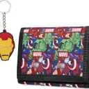 Marvel Spiderman Boys Wallet and Keychain Avengers Trifold Wallet with Card Slot Coin Purse Kids Gifts Set (Multi Avengers)