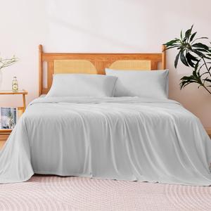 Amazon Basics Cooling Sheets, 4-Piece Bed Sheet Set for Summer, Soft and Breathable for Hot Sleepers, Bedding with 1 Deep Pocket Fitted Sheet, 1 Flat Sheet, and 2 Pillowcases, Full, Gray