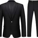 Mens Suit 2 Piece Suits for Men One Button Slim Fit Solid Jacket & Pants Tuxedo Set Business Wedding Party: Size: 42R/L