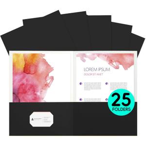 25Pcs Black Two-Pocket Heavyweight File Folder,Letter Size,Paper File Folder for School Office Home Bussines