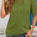 Dokotoo Women's Dressy Casual Lace Blouses Summer Tops Half Sleeve V Neck Buttons Hollow Out Embroiderey Shirts (Green)