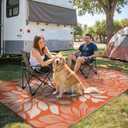 GENIMO Outdoor Rug Waterproof for Patio Decor, 6' x 9' Reversible Plastic Straw Floral Camping Carpet, Large Area Rugs Mats for RV, Camper, Deck, Balcony, Porch, Beach, Picnic, Orange & Beige