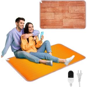 PVC 110V Heated Floor Mat Heater for Foot Warmer Under Desk 31.5 x 20 Inch Electric Heating Pad Energy Saving Carpet Pad Indoor Floor Heated Rug for Home Office Bathroom House Reddish-Brown