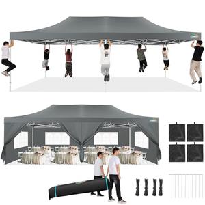 COBIZI 13x26 Pop Up Canopy Heavy Duty Canopy with Removable Sidewalls Party Tent Outdoor Wedding Large Event Tent with Roller Bag for Garden Lawn Waterproof UPF 50+ Easy Up, Gray (Framework Upgraded)