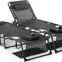 Unovivy Tanning Chairs with Face Hole Set of 2, Teslin Folding Outdoor Lounge Chair with 5-Position Reclining Back for Sunbathing, Pool, Patio, Camping