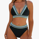 Blooming Jelly Womens High Waisted Bikini Sets Color Block Two Piece Swimsuit V Neck Crisscross Back Bathing Suit,Medium
