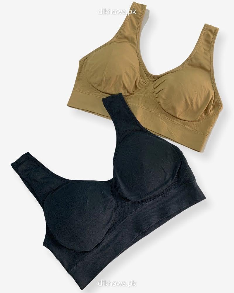 SIMIYA Womens Sports Bras, Yoga Comfort Seamless Stretchy Sports Bra for Women 2 Pack M