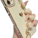 Caseative for iPhone 11 Case,Cute Plating Love Heart Wrist Strap Chain Bracelet Phone Case (White)