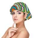 Soft Satin Bonnet for Women Sleeping - Striped Print,Adjustable and Breathable Night Sleep Cap for Long Hair Ideal for Bedtime, Hair Care, and Sleeping Comfortably Black, 8 pcs