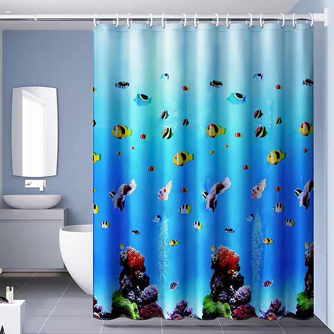 Shower Curtain Liner, 4G PEVA Shower Liner, Plastic Waterproof Shower Curtains, 72x72 inch with Grommet Holes 3 Magnetic Weights (Underwater World)
