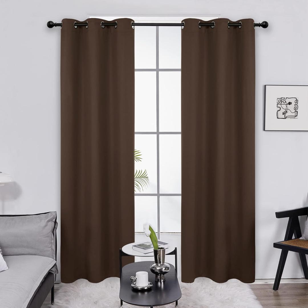 Deconovo 100% Blackout Curtains  Noise Reducing, Thermal Insulated Drapes  Grommet Room Darkening Window Panels  Light Blocking & Privacy Protection (Brown, 42x84 Inch, 1 Panel)
