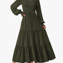 PRETTYGARDEN Women's Smocked Maxi Dress Spring Casual Long Sleeve Swiss Dot Ruffle Long Flowy Going Out Dresses with Pockets, Size Large