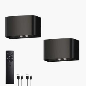 Motion Sensor Rechargeable Wall Lights Wireless Wall Sconces with Remote Control Dimmable Up and Down Wall Lamp Battery Powered Led Wall Mounted Light for Living Room Bedrooms 2 Pack