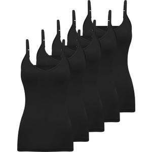 BQTQ 5 Pcs Womens Camisole V Neck Camisoles Spaghetti Strap Tank Top Slim Fitted Soft Camisole Undershirt Basic Camisole Tops for Women, XXL, Black