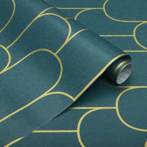Yasinet Peel and Stick Wallpaper Green and Gold Wallpaper Dark Green Contact Paper Modern Geometric Removable Self Adhesive Wall Paper for Bedroom/Cabinet Waterproof for Bathroom Vinyl 197" x 17.3"