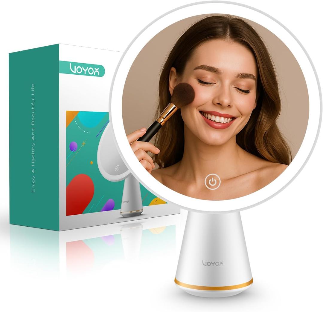 VOYOR Makeup Mirror Rechargeable Travel Vanity Mirror with Lights Removable Desk Mirror Adjustable Angle Light up Makeup Mirror 3 Levels of Adjustable Brightness Led Mirror Makeup CM110