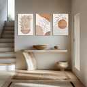 SERIMINO Boho Framed Wall Art Set of 3, Minimalist Wall Decor Living Room, Geometric Line Leaf Sun Moon Canvas Artwork Paintings for Bathroom, Home Decor Print, 12"x16" (Terracotta)