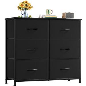 Somdot Dresser for Bedroom with 6 Drawers, Wide Storage Organizer Chest of Drawers with Fabric Bins for Living Room Closet Kids Bedside Nursery Laundry Entryway, Black