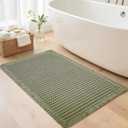 Waffle Bathroom Rugs, Super Absorbent Boho Bath Mats, Non-Slip Shower Mats for Bathroom Floor and Tub, Ultra Soft Waffle Weave Runner Mat, Quick Dry, Olive Green, 24x36 Inch