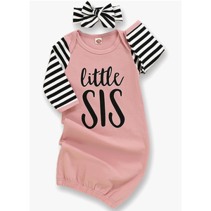 AMAWMW Newborn Baby Girl Little Sister Sleeper Gown Stripe Long Sleeve Nightgown Pajamas Gifts Stuff Essential Outfit, 70