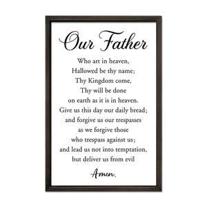 FZMHASLWW Our Father Prayer Wall Decor 24"X16" Bible Verse Scripture Inspirational Quotes Sign Christian Large Wood Framed Wall Hanging Art (Black