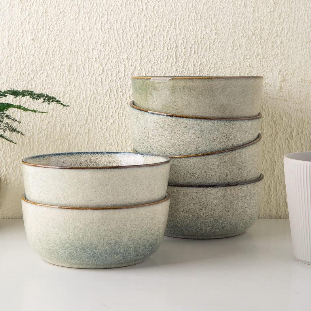 AmorArc Cereal Bowls Set of 6 for Kitchen, 26oz Stoneware Soup Bowls Set for Cereal Soup, Modern Kitchen Bowls for Meal, Dishwasher &Microwave Safe, Reactive Glaze