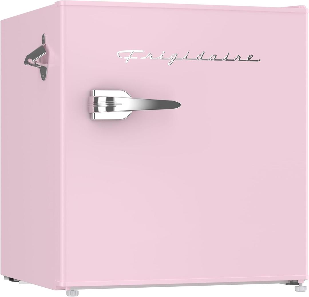 Frigidaire EFR176 Retro Compact Fridge with Chiller Mini Refrigerator with Built-in Bottle Opener for Office, Bedroom, Dorm Room or Cabin, 1.6 cu ft 16" D x 18" W x 18.5" H, Pink