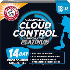 ARM & Hammer Cloud Control Platinum Cat Litter, Hypoallergenic, Dust-Free, Multi-Cat, 14-Day Odor Control, 18 lbs  Dander Shield & Baking Soda