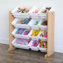 Humble Crew Toy Storage Organizer with 12 Removable Storage Bins for Kids Playroom, 4-Tier Toddler Toy Organization, Natural Wood/White