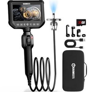 Two-Way Articulating Borescope Camera with Light, KAIWEETS 0.33in Industrial Endoscope Camera with Light, 5FT Flexible Snake Inspection Scope for Automotive and Aircraft Mechanics