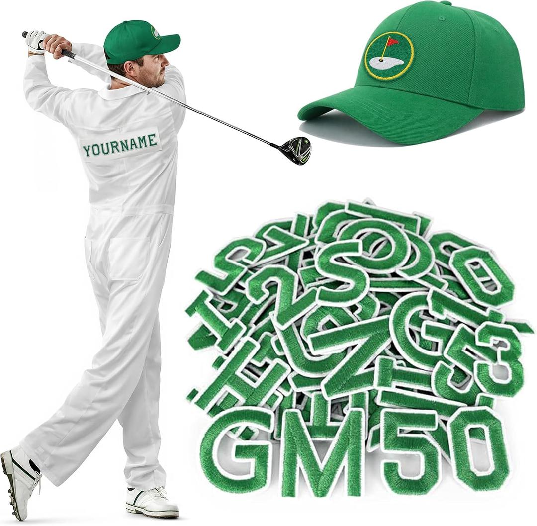 75 Pcs DIY Golf Hat Kit with Letters Numbers & Golf Patches, Green Trucker Caddy Ball Cap, Custom Adjustable Baseball Cap Personalized Golf Accessories for Men Women (Green)