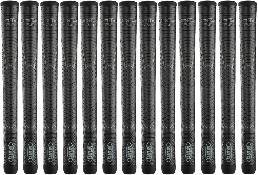 Winn Grips 72DT-JBK Dri-Tac 2.0 series Advance Polymer Technology, 13 Piece Golf Grip Bundle-Oversize (+1/18""), Jet Black-Gray
